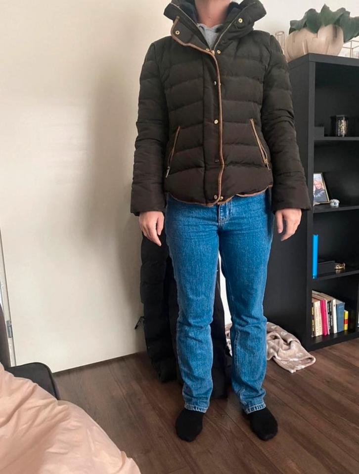 Donkergroene jas met suede accenten - Maat XXL, Kleding | Dames, Jassen | Winter, Gedragen, Maat 46/48 (XL) of groter, Groen, Ophalen of Verzenden