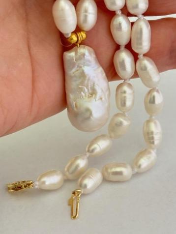 Parel Ketting Witte Rijst Parels Barok Edison Parel Goud beschikbaar voor biedingen