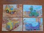 4 puzzels, kiepwagen, heftruck, graafmachine, cementwagen., Kinderen en Baby's, Ophalen, 10 tot 50 stukjes