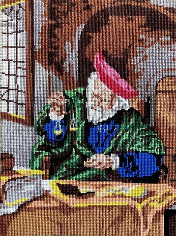 Borduurwerk, zijde, de goudweger, Koninck, vintage  beschikbaar voor biedingen