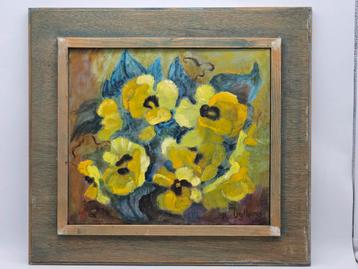 Schilderij acryl op board stilleven bloemen Volkers signed   beschikbaar voor biedingen