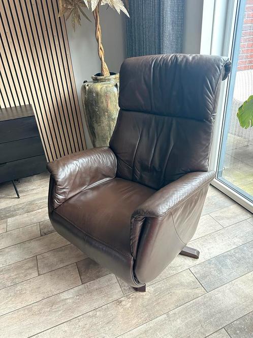 Prominent bruin leren fauteuil met ligfunctie, Huis en Inrichting, Fauteuils, Gebruikt, Leer, 75 tot 100 cm, Ophalen