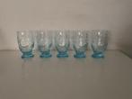 5 Vintage Blauwe Mickey Mouse Glazen, Glas of Glazen, Gebruikt, Ophalen of Verzenden, Glas