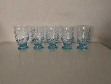 5 Vintage Blauwe Mickey Mouse Glazen beschikbaar voor biedingen