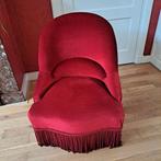 Zachtfluwelen fauteuil rood met franje., Ophalen of Verzenden
