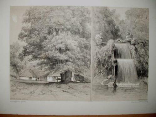 11/ Maaseik / St.Jansberg Waterval de Holle Dreun Litho 1876, Antiek en Kunst, Kunst | Litho's en Zeefdrukken, Ophalen of Verzenden