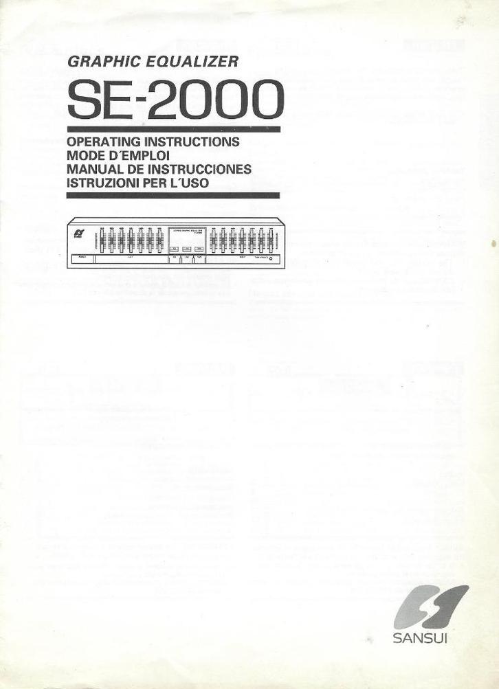 HANDLEIDING (PDF) ENGELS-Manual = Sansui Equalizer- SE-2000, Muziek en Instrumenten, Effecten, Zo goed als nieuw, Overige typen