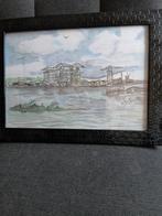 Tekening oude Scheepswerf d Biesbosch in Dordt .Wim Jansen., Antiek en Kunst, Ophalen of Verzenden