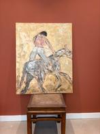 Olieverf schilderij 80x100 Jockey op paard, Antiek en Kunst, Kunst | Schilderijen | Abstract, Ophalen