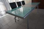 Moderne uitschuifbare eettafel Chroom en kristalglas, Huis en Inrichting, Tafels | Eettafels, Ophalen, 200 cm of meer, 50 tot 100 cm