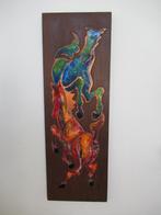 wengé paneel  geëmailleerde paarden, Swiss, J. Braendl, 1960, Ophalen
