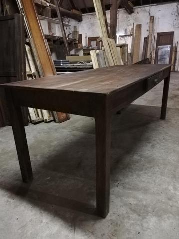 Antieke sobere Franse eiken betaaltafel, tafel 197cmx77cm beschikbaar voor biedingen