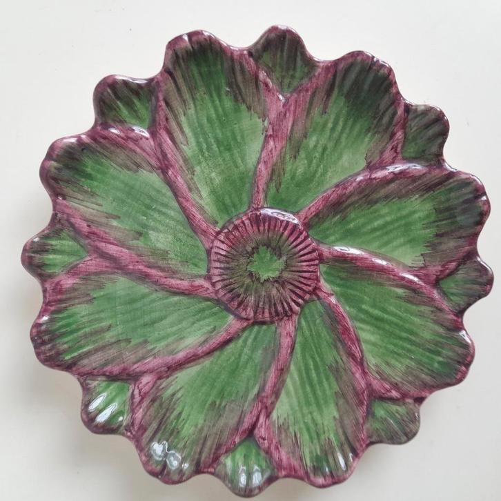 Retro: uniek, fraaigekleurd puntgaaf majolica artisjokbord, Antiek en Kunst, Curiosa en Brocante, Ophalen of Verzenden