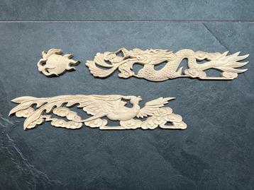 Houtsnijwerk ornament chinese draak feniks chinees phoenix  beschikbaar voor biedingen