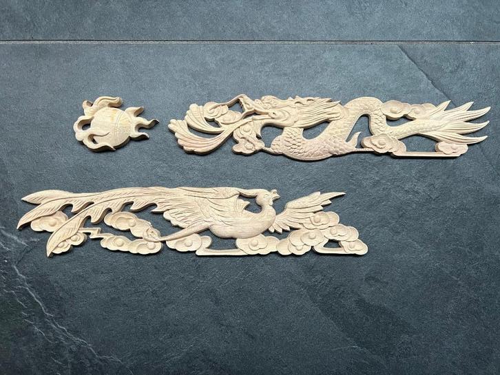Houtsnijwerk ornament chinese draak feniks chinees phoenix, Huis en Inrichting, Woonaccessoires | Overige, Nieuw, Ophalen of Verzenden