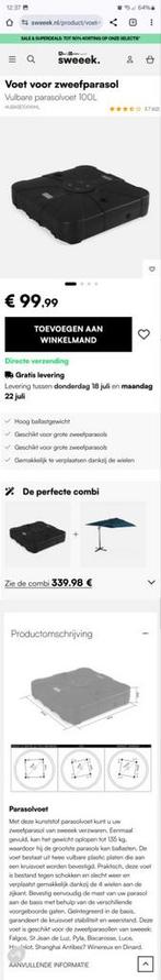 Zweefparasolvoet 100L - Vulbaar & Verrijdbaar, Ophalen of Verzenden, Nieuw, Minder dan 1 meter, Parasolvoet