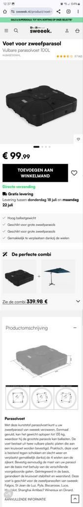 Zweefparasolvoet 100L - Vulbaar & Verrijdbaar, Tuin en Terras, Parasols, Nieuw, Parasolvoet, Minder dan 1 meter, Ophalen of Verzenden