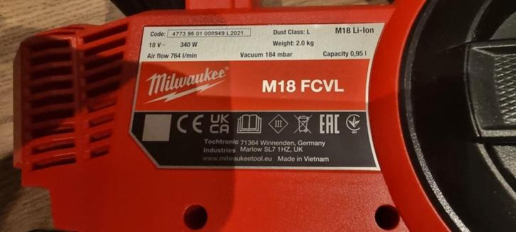 Milwaukee M18 Accu Stofzuiger - Zo goed als nieuw!, Witgoed en Apparatuur, Stofzuigers, Zo goed als nieuw, Stofzuiger, Minder dan 1200 watt
