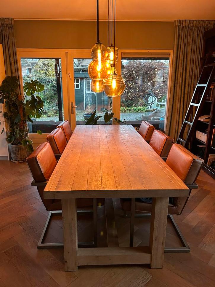 Massief Eiken Tafel - Gezandstraald - 258x100, Huis en Inrichting, Tafels | Eettafels, Gebruikt, 100 tot 150 cm, 200 cm of meer
