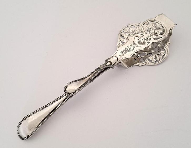 Antiek verzilverde Aspergetang HL en parelrand, Antiek en Kunst, Antiek | Bestek, Verzenden