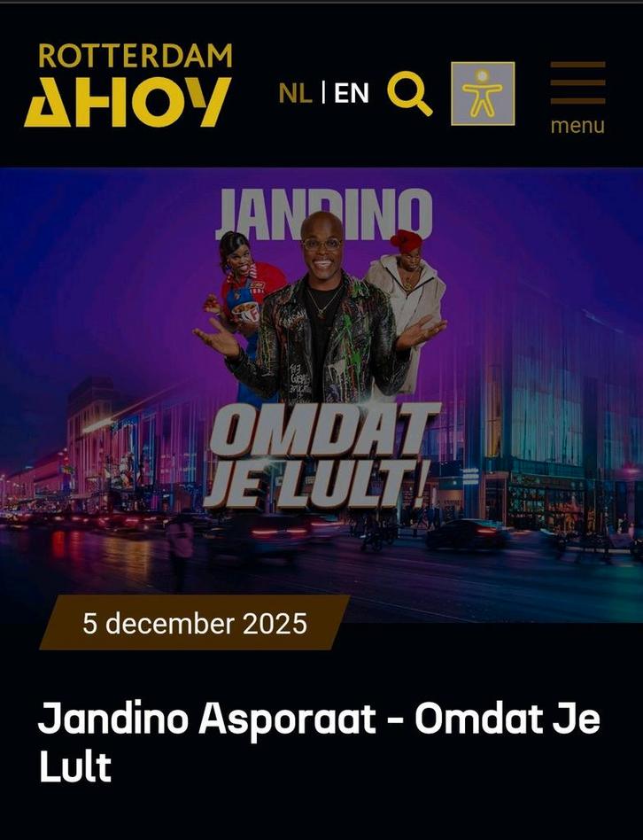 2x Jandino Omdat je L*Lttt... - RTM R'dam 5/12 om 20.00, Tickets en Kaartjes, Overige Tickets en Kaartjes, Twee personen