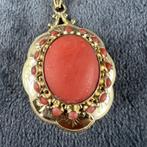 Gouden hanger | 14K | 5,37gr | ovale bloedkoraal | 401112, Sieraden, Tassen en Uiterlijk, Kettinghangers, Ophalen of Verzenden