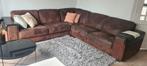 Hoekbank met hoocker, Ophalen of Verzenden, Gebruikt, Stof, Mooie stoffen bruin met leer.