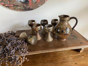 Vintage aardewerken set, kan met 6 bekers  beschikbaar voor biedingen