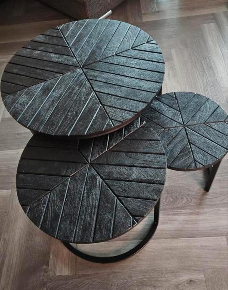 Salontafel Set Visgraat Rond - 3 stuks, Huis en Inrichting, Tafels | Bijzettafels, Zo goed als nieuw, Rond, Minder dan 45 cm, Minder dan 55 cm