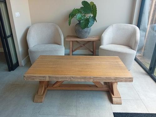 Kloostertafel / salontafel eikenhout 130 cm x 65 cm, Huis en Inrichting, Tafels | Salontafels, Zo goed als nieuw, Minder dan 50 cm