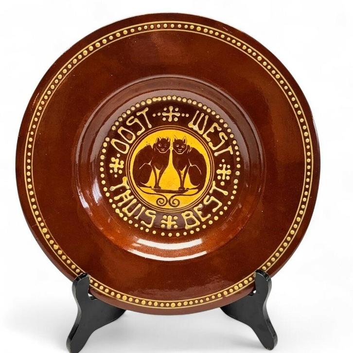 Chris van der Hoef aardewerken spreukschotel, Antiek en Kunst, Antiek | Keramiek en Aardewerk, Ophalen of Verzenden