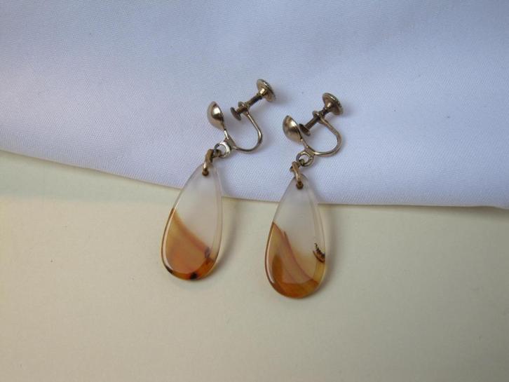 Oorbellen agaat edelsteen druppel schroefmodel, Sieraden, Tassen en Uiterlijk, Oorbellen, Zo goed als nieuw, Overige materialen