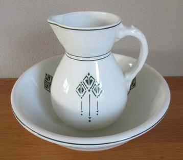 Art-Deco lampetstel; crème met groene motieven beschikbaar voor biedingen
