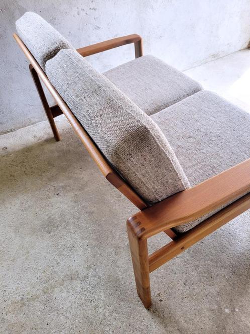 Vintage Deense tweezits bank in teak 1960, Huis en Inrichting, Banken | Bankstellen, Gebruikt, Rechte bank, Tweepersoons, 150 tot 200 cm