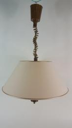 Retro hanglamp, stoffen kap, brons metalen frame. S6