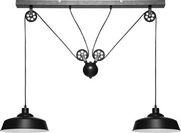 Eettafellamp Industrial 120x60 cm met 2 lampenkappen - Zwart