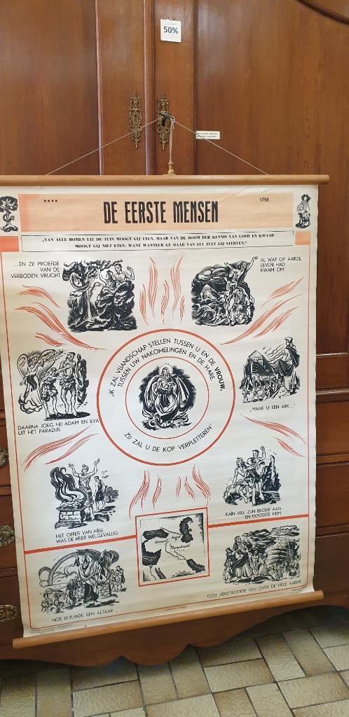 Schoolplaat De Eerste Mensen, Antiek en Kunst, Antiek | Schoolplaten, Natuur en Biologie, Ophalen of Verzenden