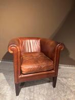 Vintage Runderleren Clubfauteuil, Gebruikt, Landelijk chique, 75 tot 100 cm, Leer