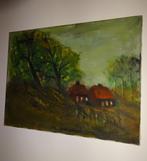 Schilderijtje Met 2 huisjes in het bos. Expressionistisch na, Antiek en Kunst, Kunst | Schilderijen | Klassiek, Ophalen of Verzenden