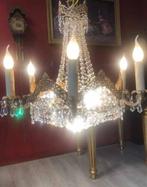Kristallen kroonluchter antiek koper barok met 6 kandelaars, Huis en Inrichting, Lampen | Kroonluchters, Ophalen of Verzenden