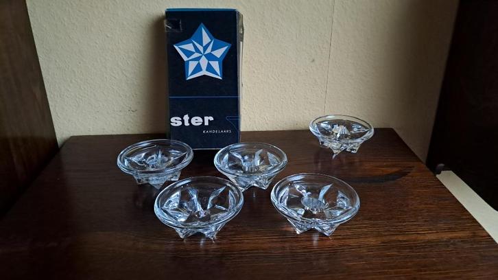 4 Royal Leerdam kristallen ster kandelaren, Antiek en Kunst, Curiosa en Brocante, Ophalen of Verzenden