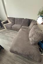 L-vormige bank in ribstof – taupe/grijs – 4-5 personen, Ophalen, 250 tot 300 cm, Gebruikt, Hoekbank