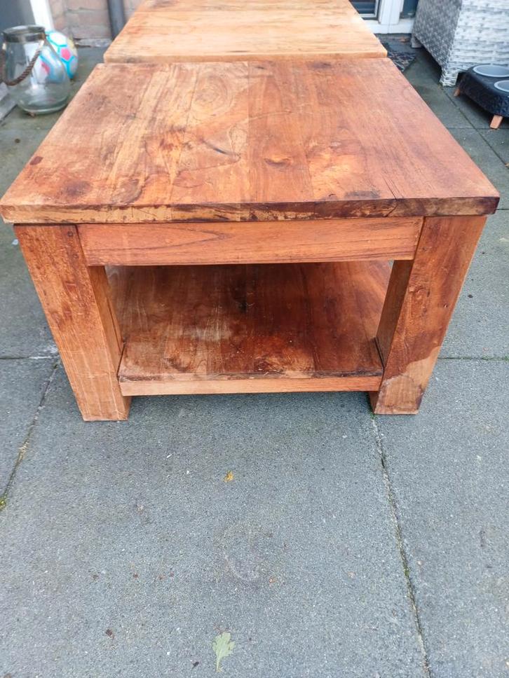 2 st. teak Salontafels - 60x60x45cm. Mogen ook per st., Huis en Inrichting, Tafels | Salontafels, Gebruikt, Minder dan 50 cm, 50 tot 100 cm