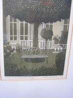 ets Laetitia de Haas; tuin in St Maxime ingelijst gesigneerd, Antiek en Kunst, Kunst | Etsen en Gravures, Ophalen