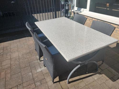 natuur stenen graniet tafel met 4 stoelen incl kussentjes, Tuin en Terras, Tuinsets en Loungesets, Gebruikt, Overige materialen