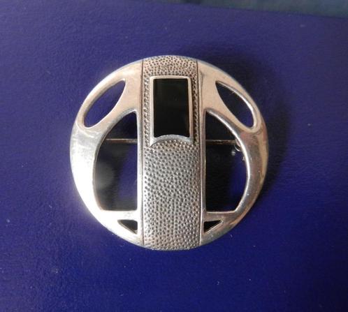 Ronde zilveren broche/ hanger met zwart vlak Glasgow-stijl, Sieraden, Tassen en Uiterlijk, Broches, Nieuw, Zilver, Zilver, Minder dan 4 cm