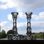 Stel Kandelaars Rosice Sklo Union Art Deco, Glas, Ophalen of Verzenden