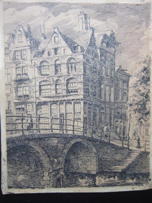 470> Pen tekening, gesigneerd van Amsterdam, Antiek en Kunst, Kunst | Tekeningen en Foto's, Verzenden