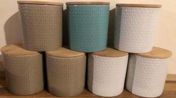 Luxe Decoratieve voorraad pot met Bamboe deksel NIEUW beschikbaar voor biedingen