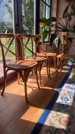 4X cross eiken rotan eetkamer stoelen landelijk, Ophalen, Zo goed als nieuw, Bruin, Vier